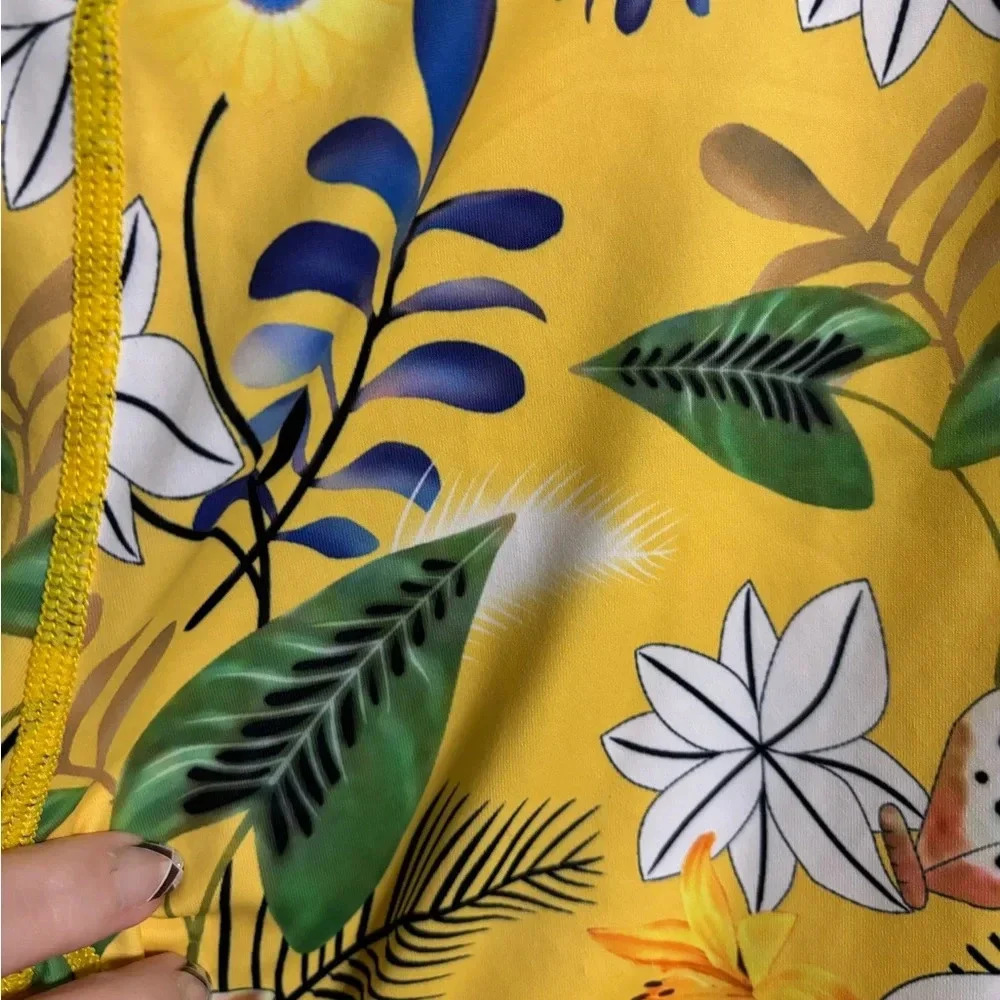 Zyia Yellow Floral Light N Tight Hi Rise Mesh Leggings Pants Size Small 6-8 - Picture 3 of 8